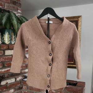 Babaton Camel Merino Wool Button-Up Cardigan Size XS
